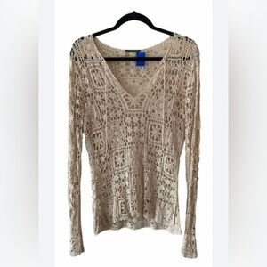 Elie Tahari Crochet Cream Top Size Small